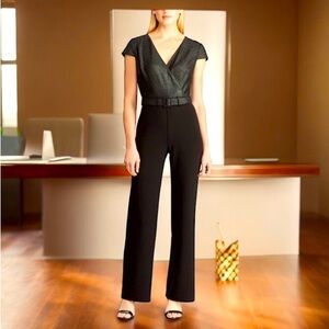 NEW LAUREN RALPH LAUREN BLACK  BELTED  WIDE LEG JUMPSUIT SIZE 4